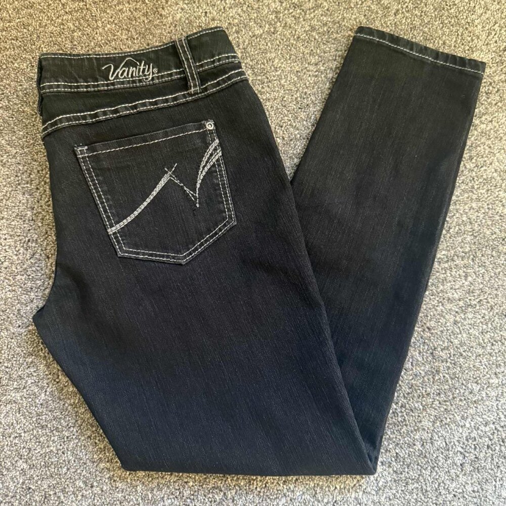 Vanity Harlow Skinny Embroidered Black Jeans 30W 30L